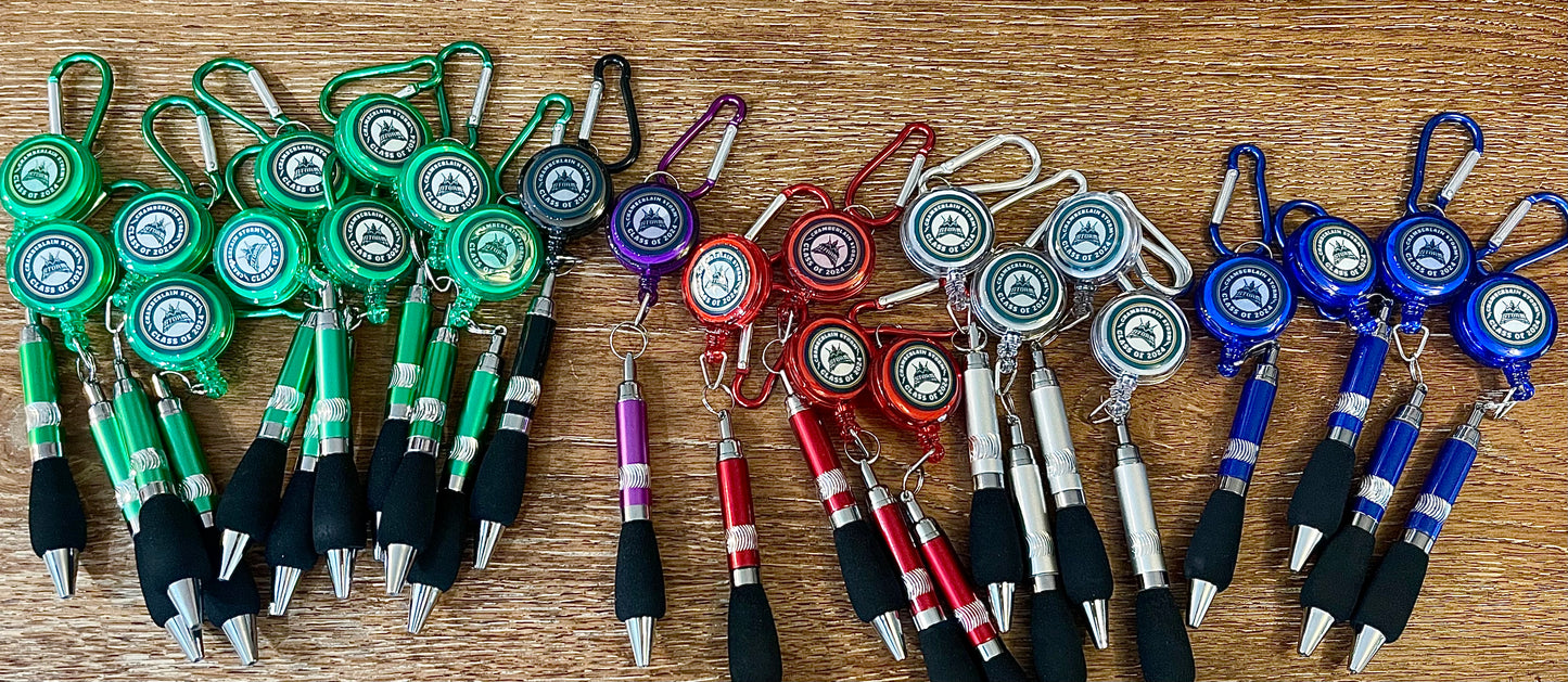 Retractable pen with lanyard clip & belt loop clip - Class of 2024 logo with resin